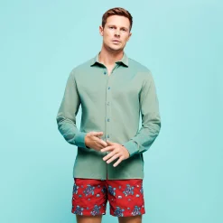Cheap Vilebrequin Men Changing Cotton Pique Shirt Linden/Green