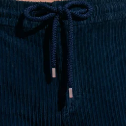 Fashion Vilebrequin Men Corduroy Large Lines Jogging Pants Solid Navy/Blue