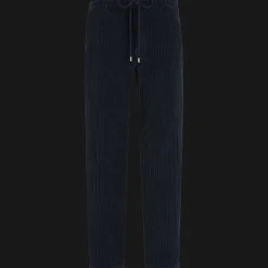 Fashion Vilebrequin Men Corduroy Large Lines Jogging Pants Solid Navy/Blue