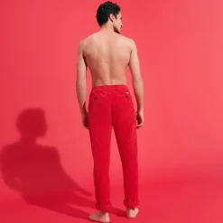 Discount Vilebrequin Men Corduroy Large Lines Jogging Pants Solid Red/Red