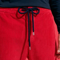 Discount Vilebrequin Men Corduroy Large Lines Jogging Pants Solid Red/Red