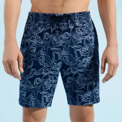 New Vilebrequin Men Cotton Bermuda Trunks Poulpes Bicolores Navy/Blue