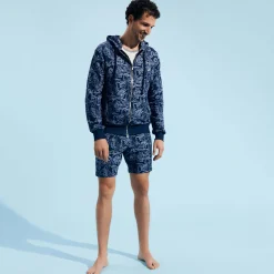 New Vilebrequin Men Cotton Bermuda Trunks Poulpes Bicolores Navy/Blue
