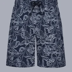New Vilebrequin Men Cotton Bermuda Trunks Poulpes Bicolores Navy/Blue
