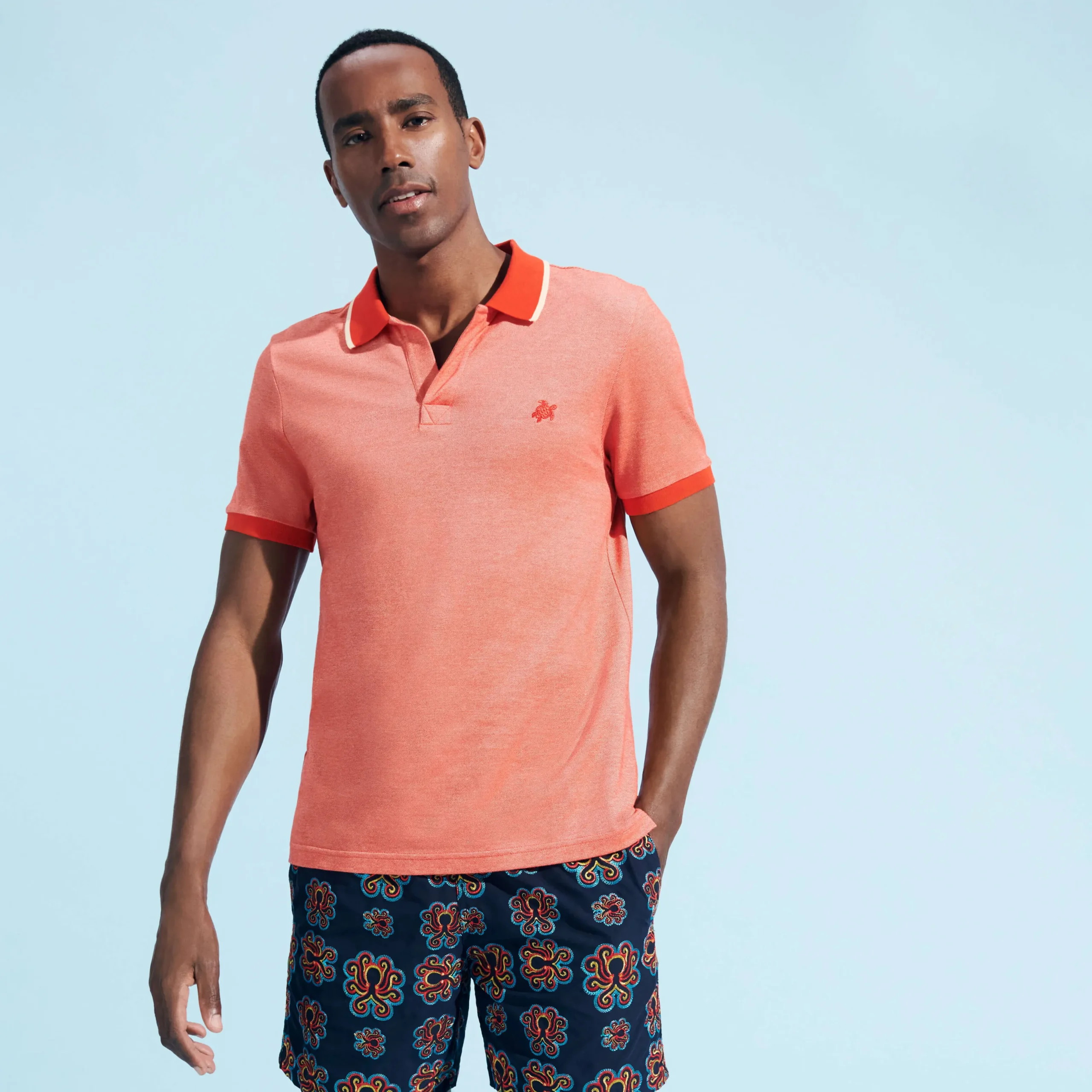 Store Vilebrequin Men Cotton Changing Color Pique Polo Shirt Poppy Red/Red
