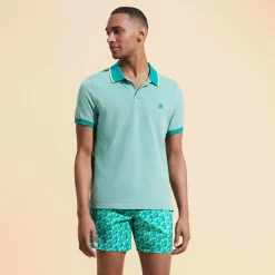 Best Vilebrequin Men Cotton Changing Color Pique Polo Shirt Emerald/Green