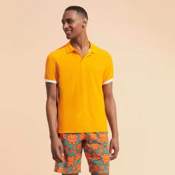 Discount Vilebrequin Men Cotton Pique Polo Shirt Solid Carrot/Orange