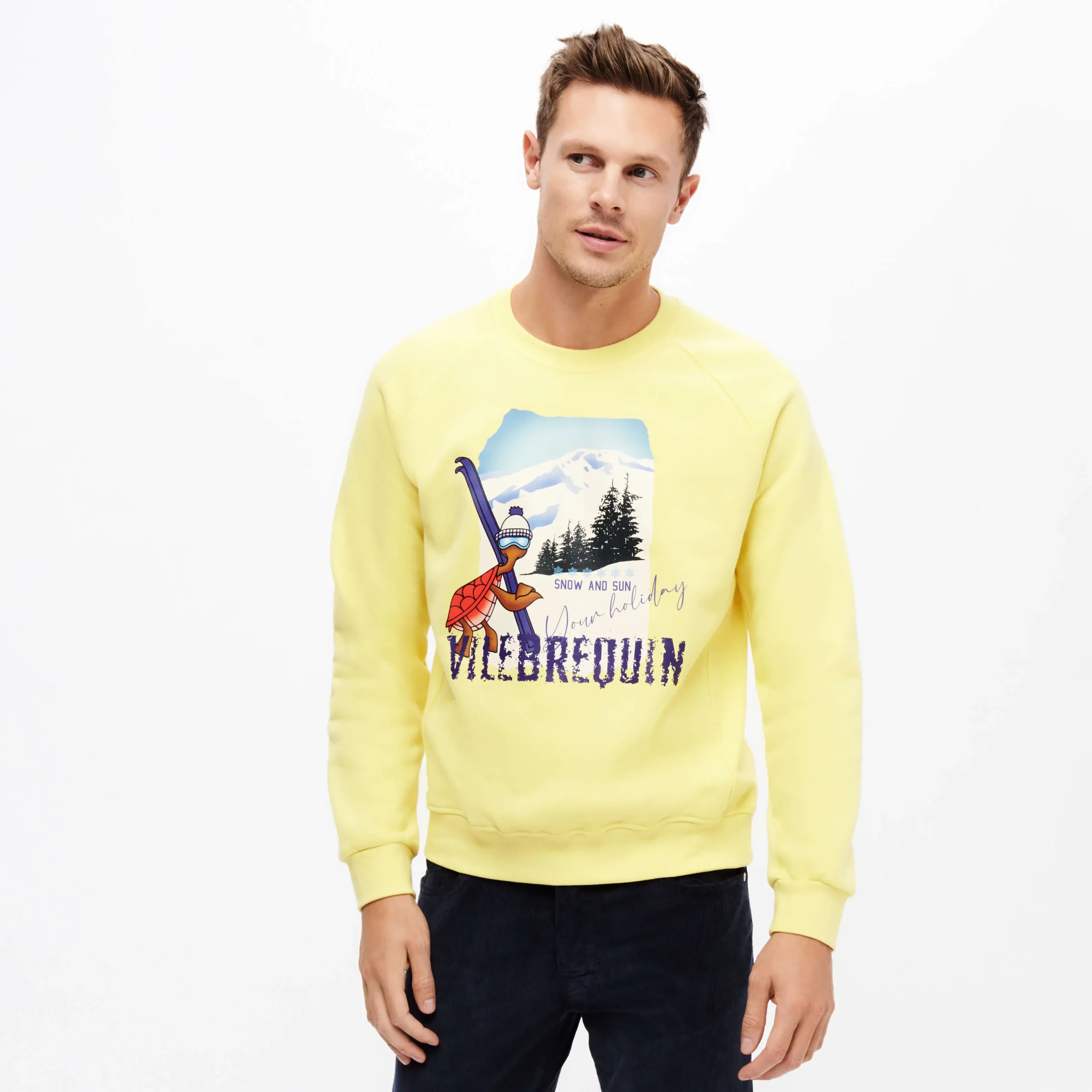 Best Sale Vilebrequin Men Cotton Sweatshirt Turtle Skier Snow And Sun Buttercup Yellow/Yellow