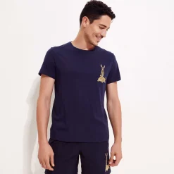Sale Vilebrequin Men Cotton T-Shirt The Year Of The Rabbit Navy/Blue