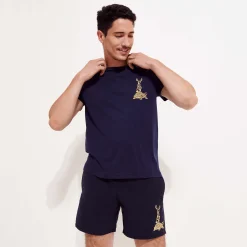 Sale Vilebrequin Men Cotton T-Shirt The Year Of The Rabbit Navy/Blue
