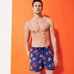 Best Sale Vilebrequin Men Embroidered Swim Trunks Ronde Des Tortues - Limited Edition Purple Blue/Blue