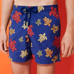 Best Sale Vilebrequin Men Embroidered Swim Trunks Ronde Des Tortues - Limited Edition Purple Blue/Blue
