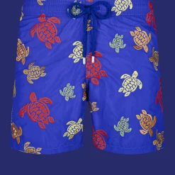 Best Sale Vilebrequin Men Embroidered Swim Trunks Ronde Des Tortues - Limited Edition Purple Blue/Blue