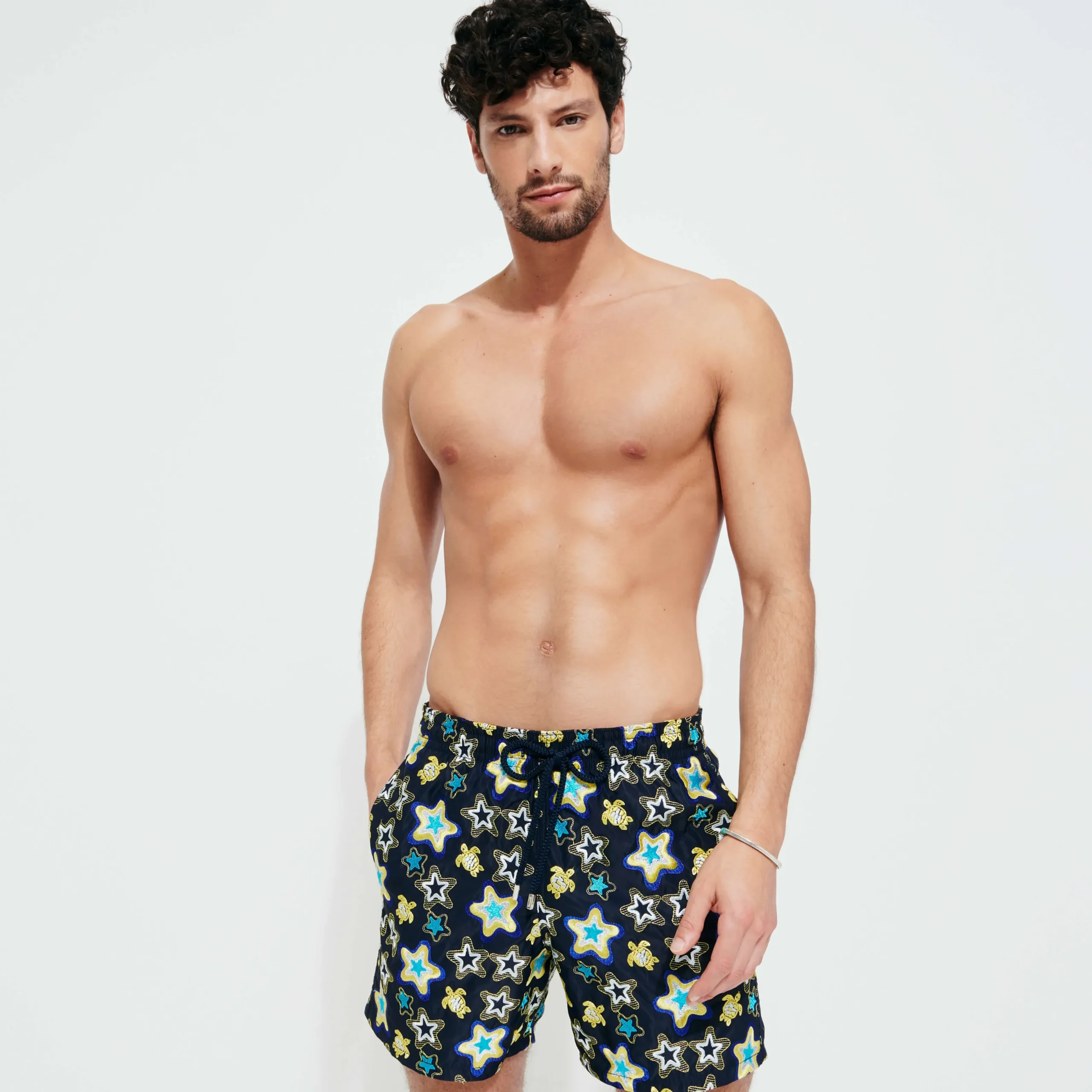 Shop Vilebrequin Men Embroidered Swim Trunks Stars Gift - Limited Edition Navy/Blue