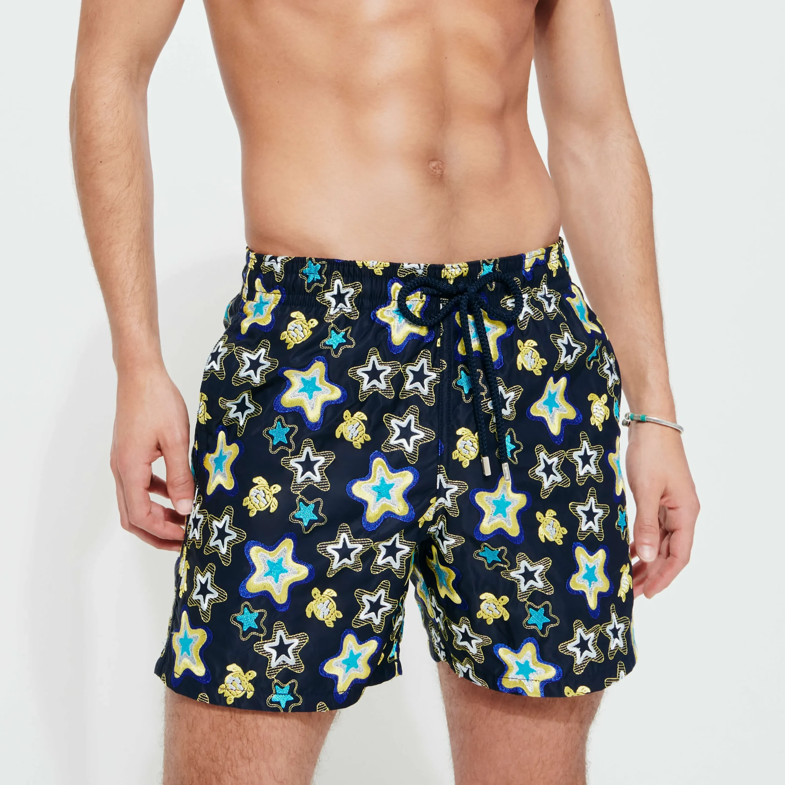 Shop Vilebrequin Men Embroidered Swim Trunks Stars Gift - Limited Edition Navy/Blue