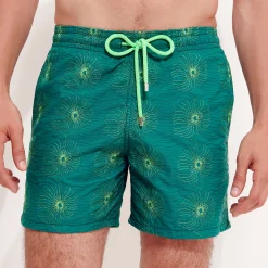 Discount Vilebrequin Men Embroidered Swim Trunks Hypno Shell - Limited Edition Linden/Green