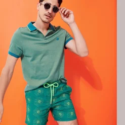 Discount Vilebrequin Men Embroidered Swim Trunks Hypno Shell - Limited Edition Linden/Green