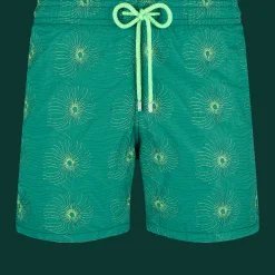 Discount Vilebrequin Men Embroidered Swim Trunks Hypno Shell - Limited Edition Linden/Green