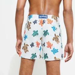 New Vilebrequin Men Embroidered Swim Trunks Ronde Des Tortues - Limited Edition Glacier/Blue