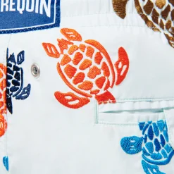 New Vilebrequin Men Embroidered Swim Trunks Ronde Des Tortues - Limited Edition Glacier/Blue