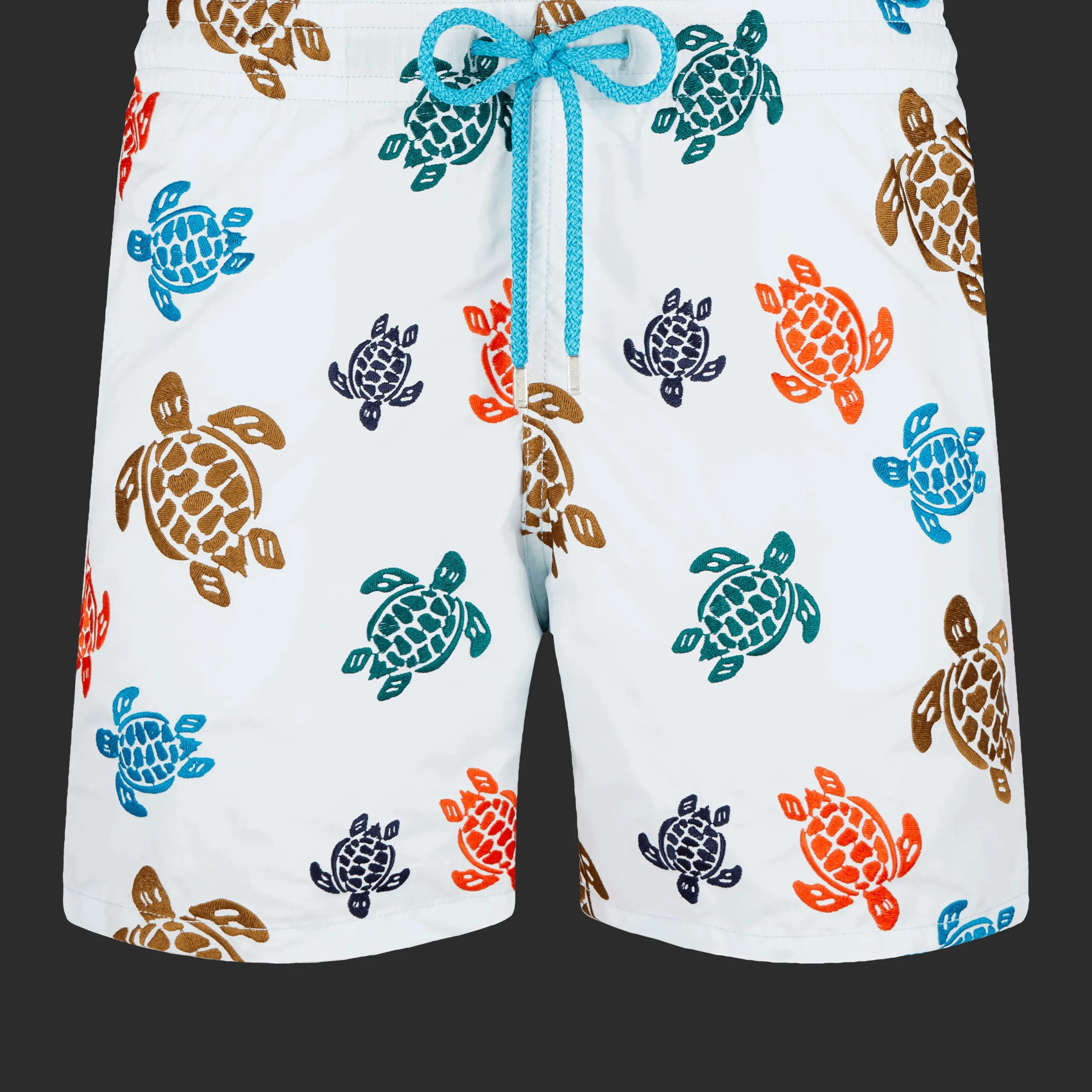 New Vilebrequin Men Embroidered Swim Trunks Ronde Des Tortues - Limited Edition Glacier/Blue