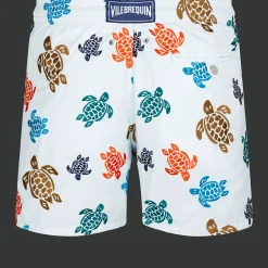 New Vilebrequin Men Embroidered Swim Trunks Ronde Des Tortues - Limited Edition Glacier/Blue