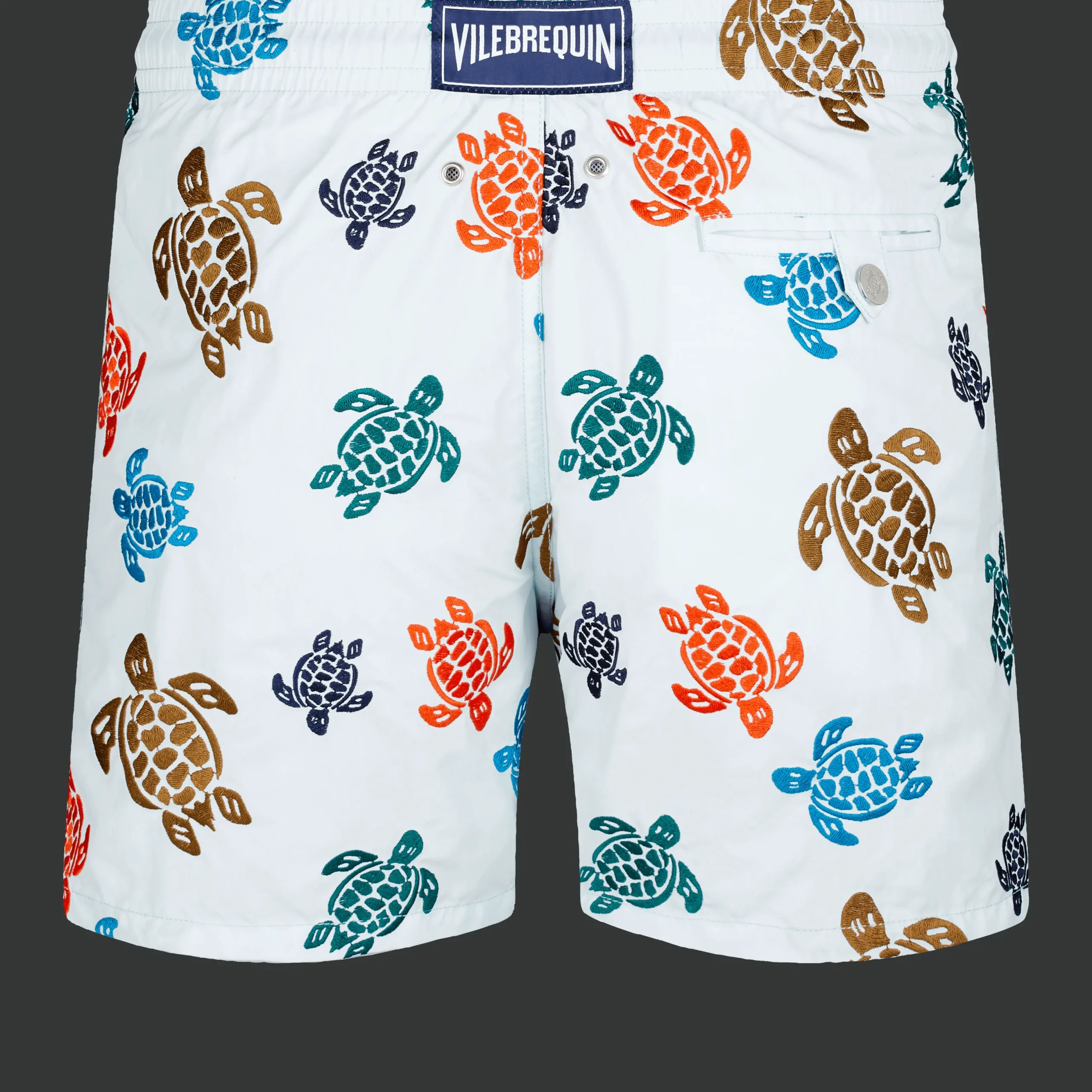 New Vilebrequin Men Embroidered Swim Trunks Ronde Des Tortues - Limited Edition Glacier/Blue