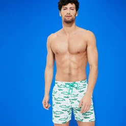 New Vilebrequin Men Embroidered Swim Trunks Requins 3D - Limited Edition Glacier/Blue