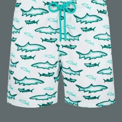New Vilebrequin Men Embroidered Swim Trunks Requins 3D - Limited Edition Glacier/Blue