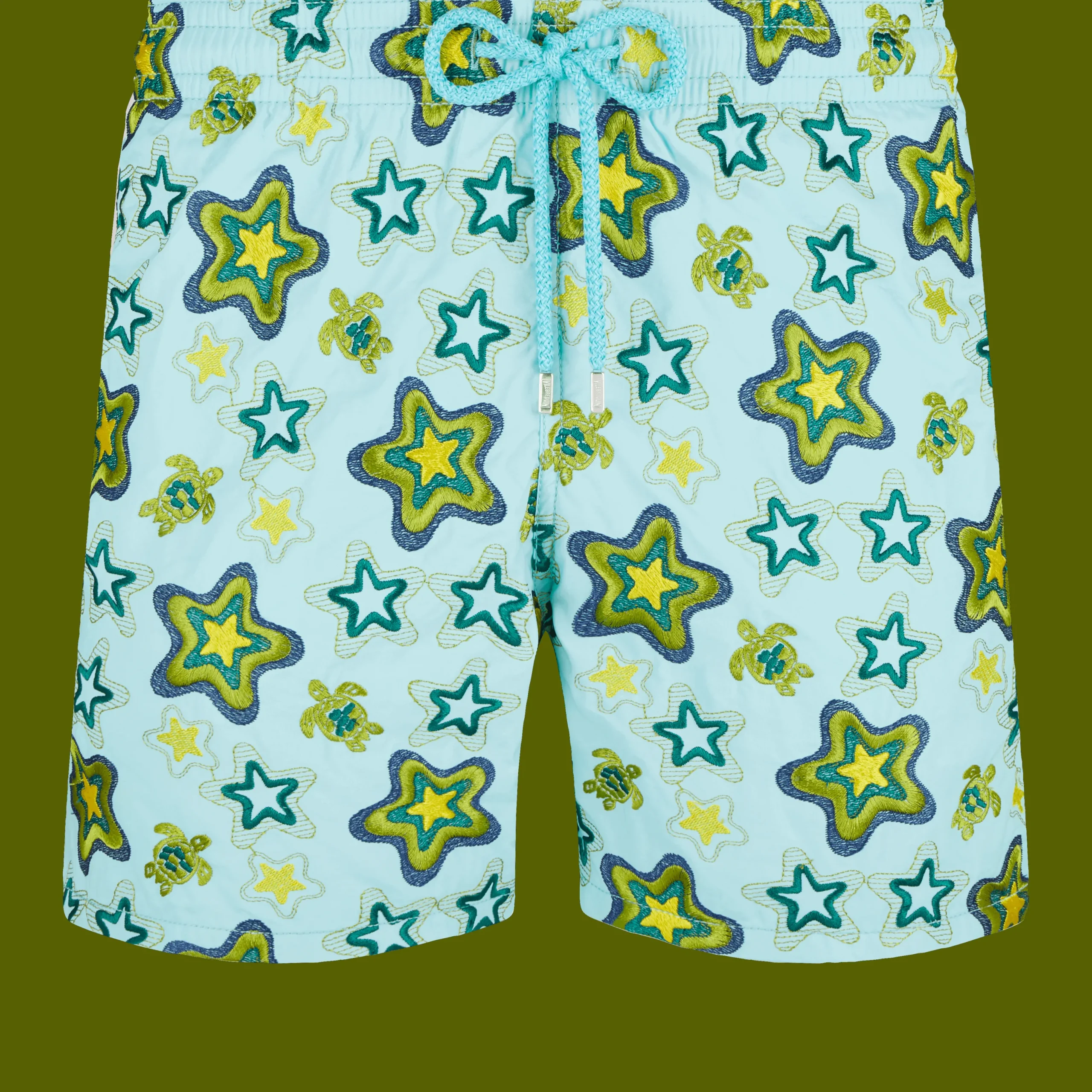 Shop Vilebrequin Men Embroidered Swim Trunks Stars Gift - Limited Edition Lagoon/Blue