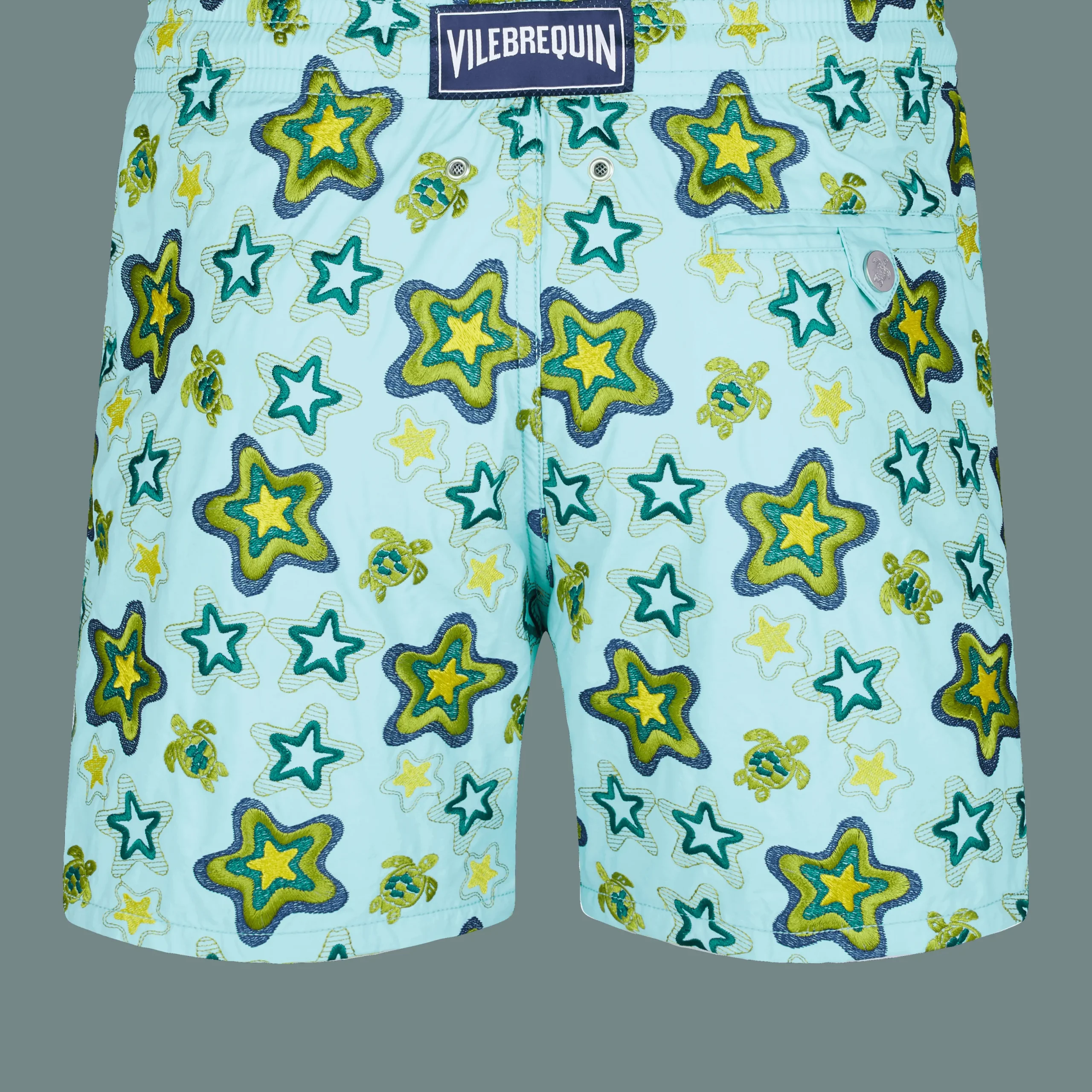 Shop Vilebrequin Men Embroidered Swim Trunks Stars Gift - Limited Edition Lagoon/Blue