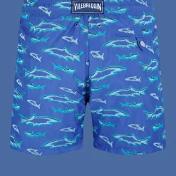 Cheap Vilebrequin Men Embroidered Swim Trunks Requins 3D - Limited Edition Purple Blue/Blue