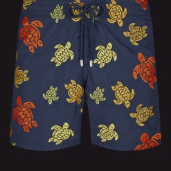 Best Vilebrequin Men Embroidered Swim Trunks Ronde Des Tortues - Limited Edition Navy/Blue