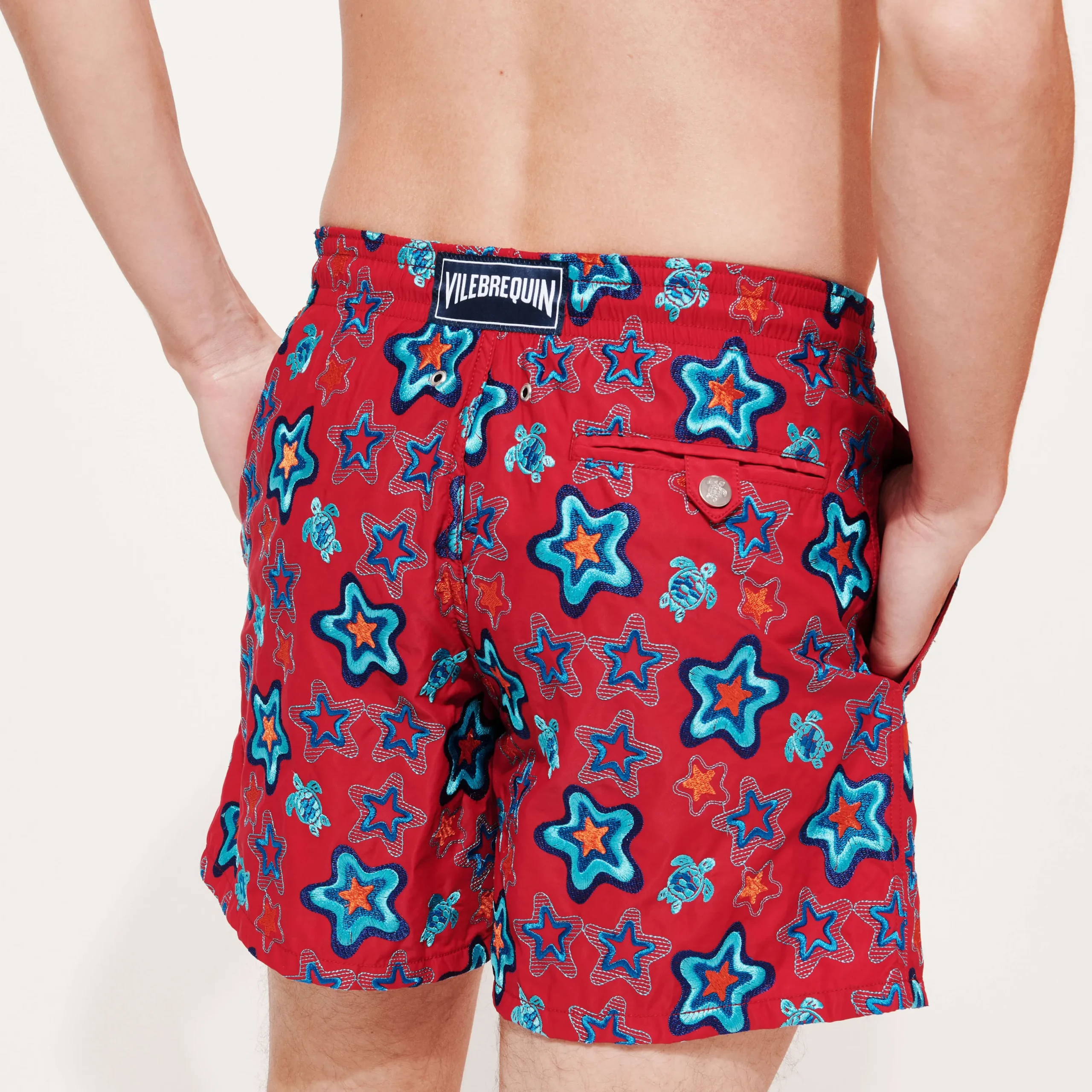 Online Vilebrequin Men Embroidered Swim Trunks Stars Gift - Limited Edition Burgundy/Red