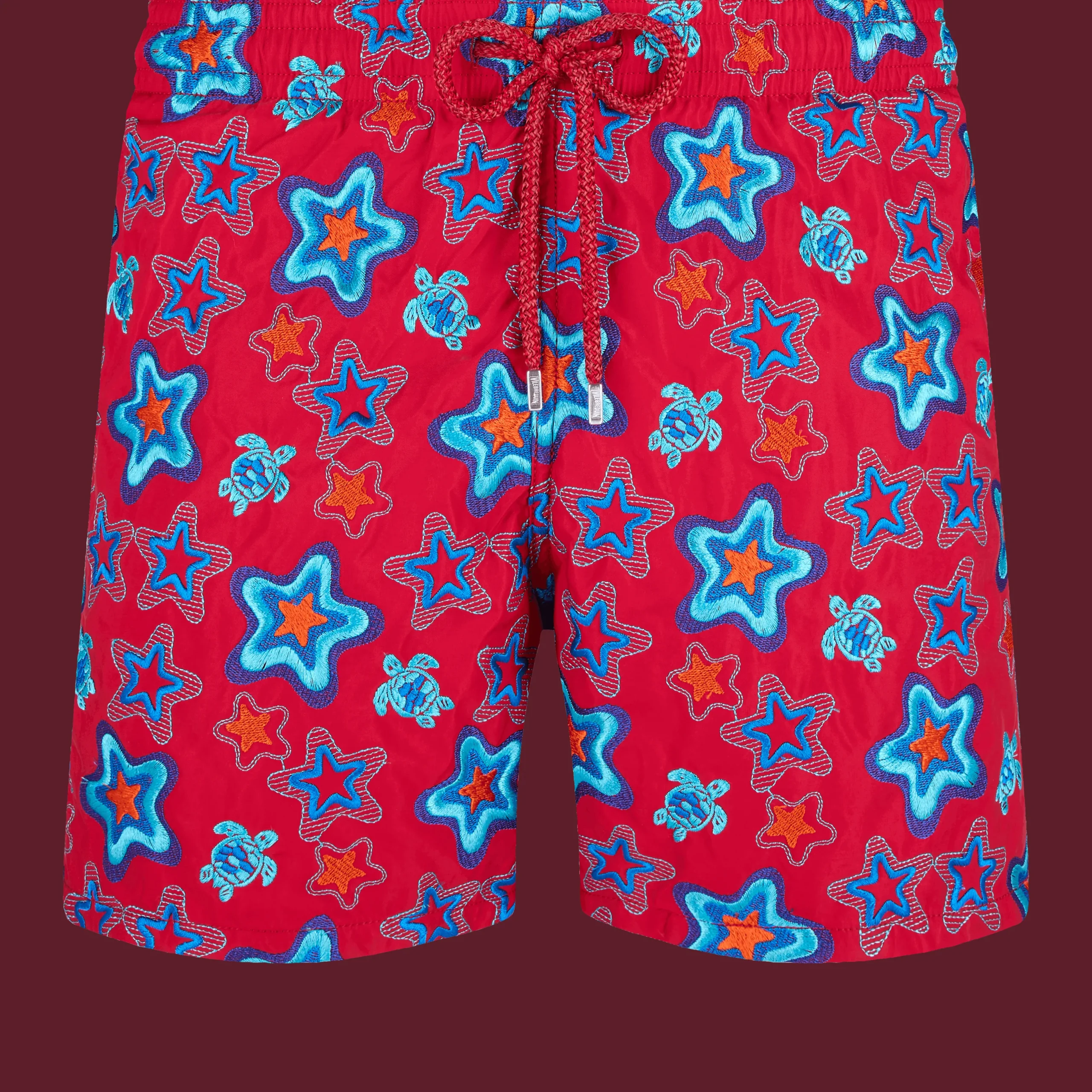 Online Vilebrequin Men Embroidered Swim Trunks Stars Gift - Limited Edition Burgundy/Red