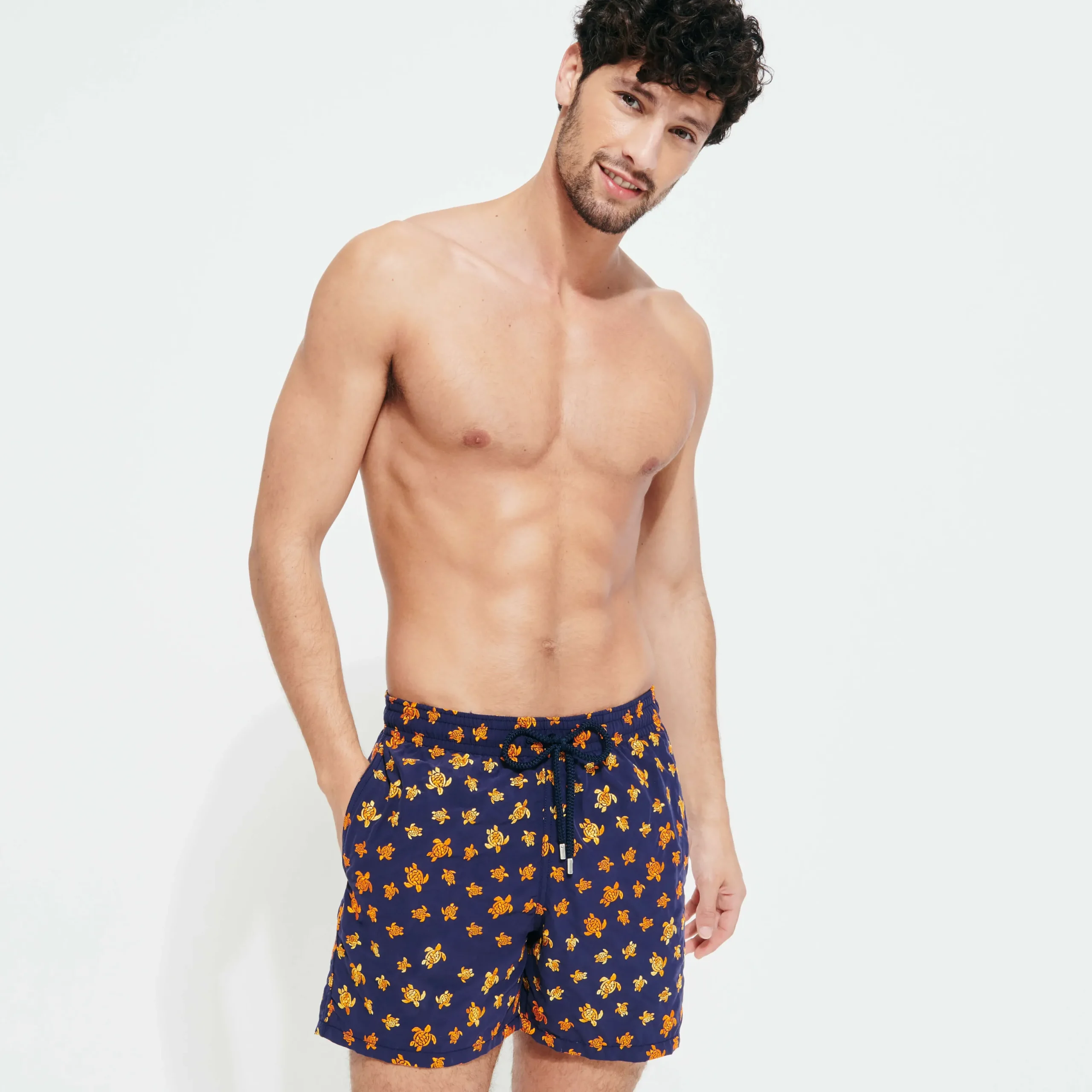 Hot Vilebrequin Men Embroidered Swim Trunks Micro Ronde Des Tortues - Limited Edition Navy/Blue