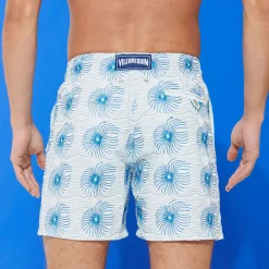 New Vilebrequin Men Embroidered Swim Trunks Hypno Shell - Limited Edition Glacier/Blue