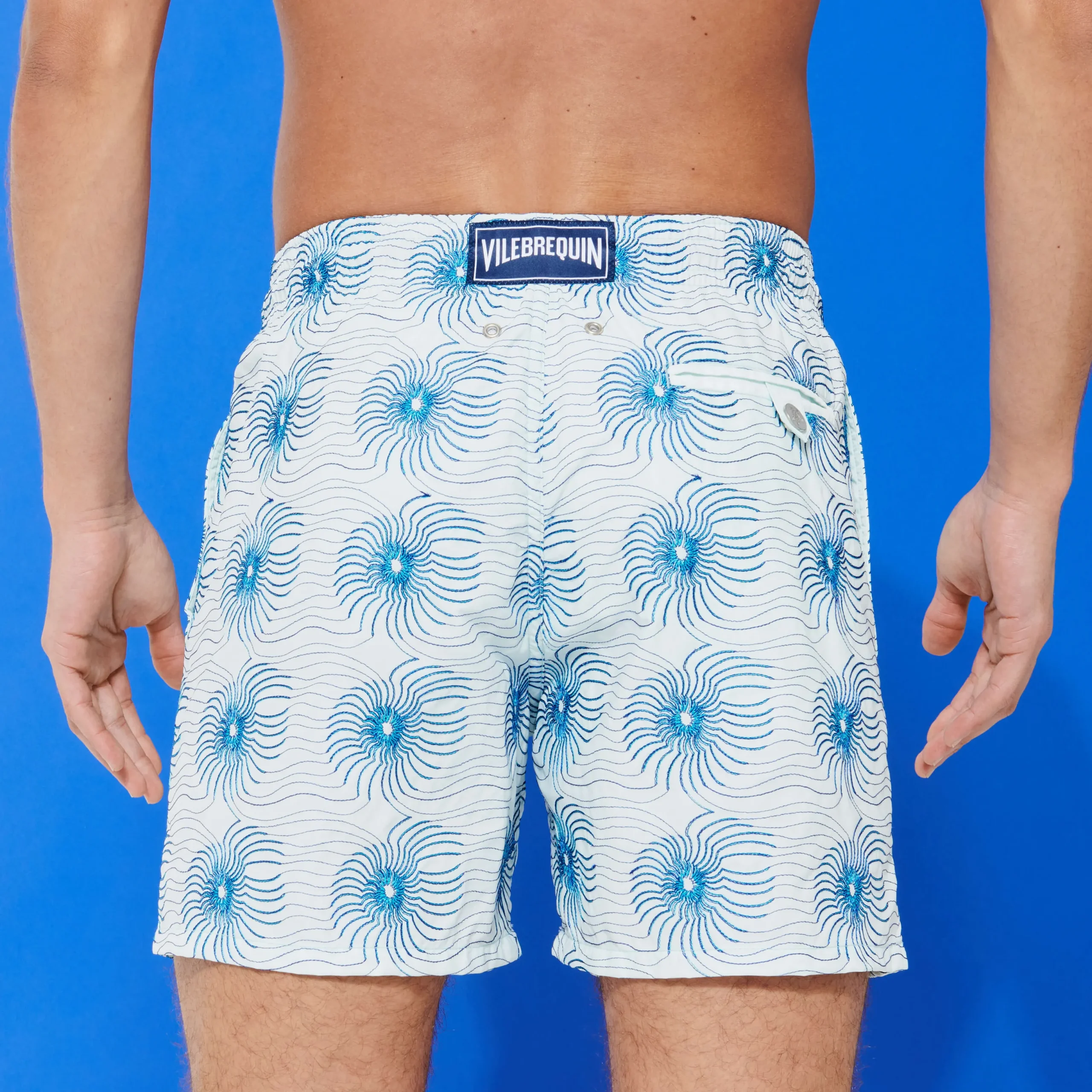 New Vilebrequin Men Embroidered Swim Trunks Hypno Shell - Limited Edition Glacier/Blue