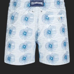 New Vilebrequin Men Embroidered Swim Trunks Hypno Shell - Limited Edition Glacier/Blue