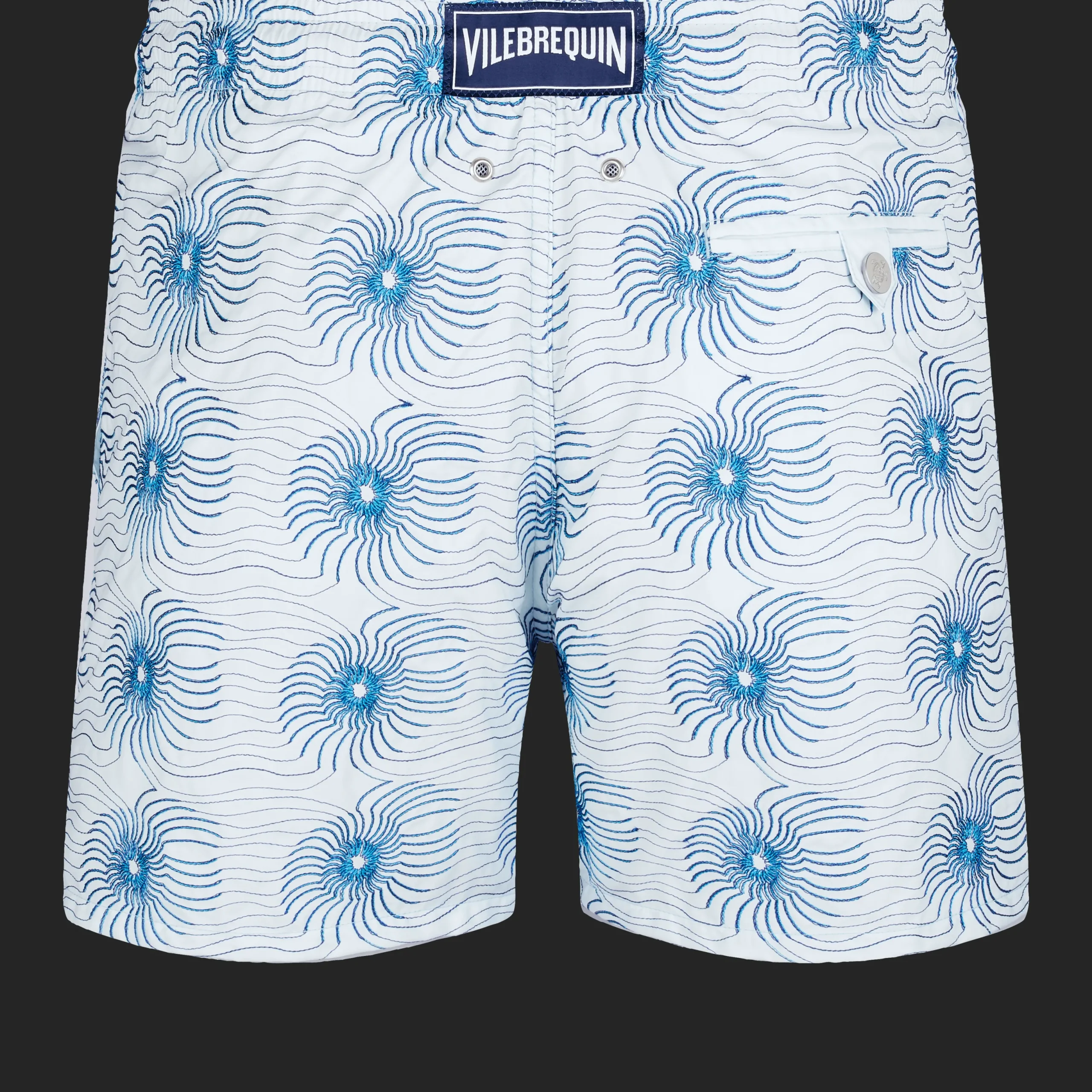 New Vilebrequin Men Embroidered Swim Trunks Hypno Shell - Limited Edition Glacier/Blue