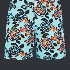 Clearance Vilebrequin Men Flat Belt Stretch Swim Trunks Screen Turtles Lagoon/Blue