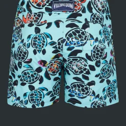 Clearance Vilebrequin Men Flat Belt Stretch Swim Trunks Screen Turtles Lagoon/Blue
