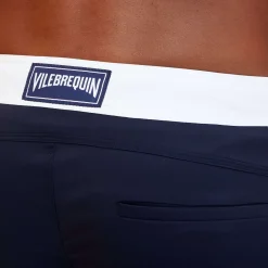 Best Vilebrequin Men Flat Belt Stretch Swim Trunk Tricolor Navy/Blue