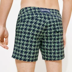 Shop Vilebrequin Men Flat Belt Stretch Swim Trunks Fish Foot Navy/Blue