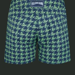 Shop Vilebrequin Men Flat Belt Stretch Swim Trunks Fish Foot Navy/Blue