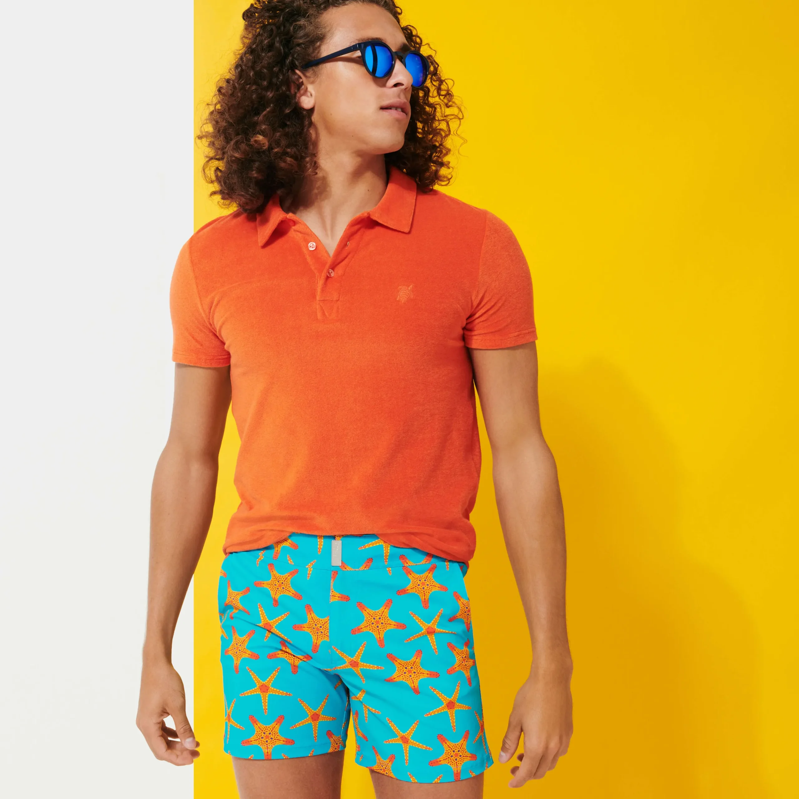 Sale Vilebrequin Men Flat Belt Stretch Swimwear Starfish Dance Curacao/Blue