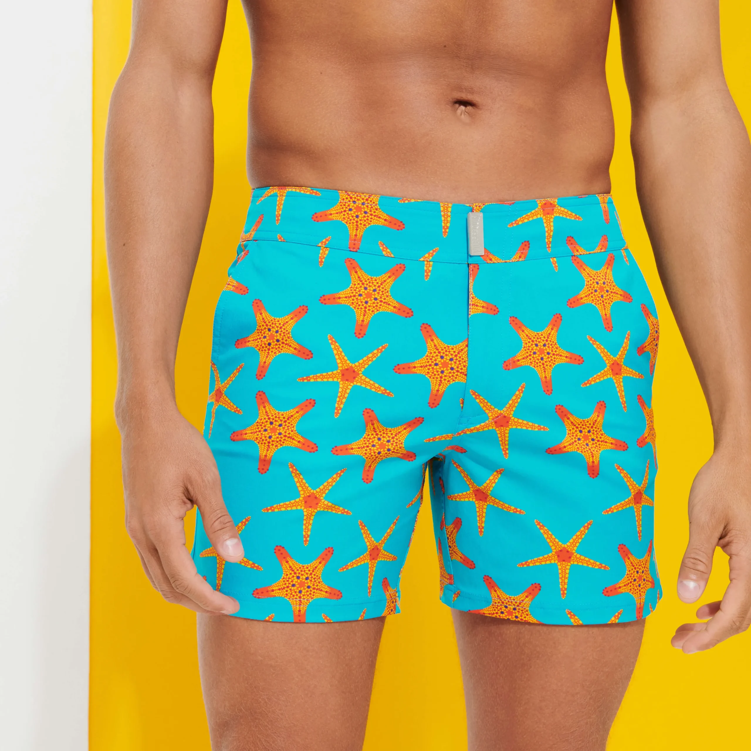 Sale Vilebrequin Men Flat Belt Stretch Swimwear Starfish Dance Curacao/Blue