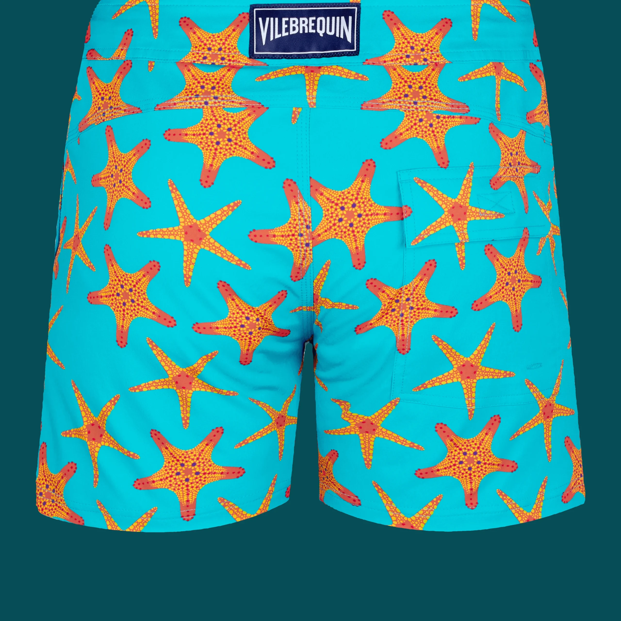Sale Vilebrequin Men Flat Belt Stretch Swimwear Starfish Dance Curacao/Blue