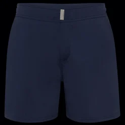 Hot Vilebrequin Men Flat Belt Stretch Swim Trunks Solid Navy/Blue