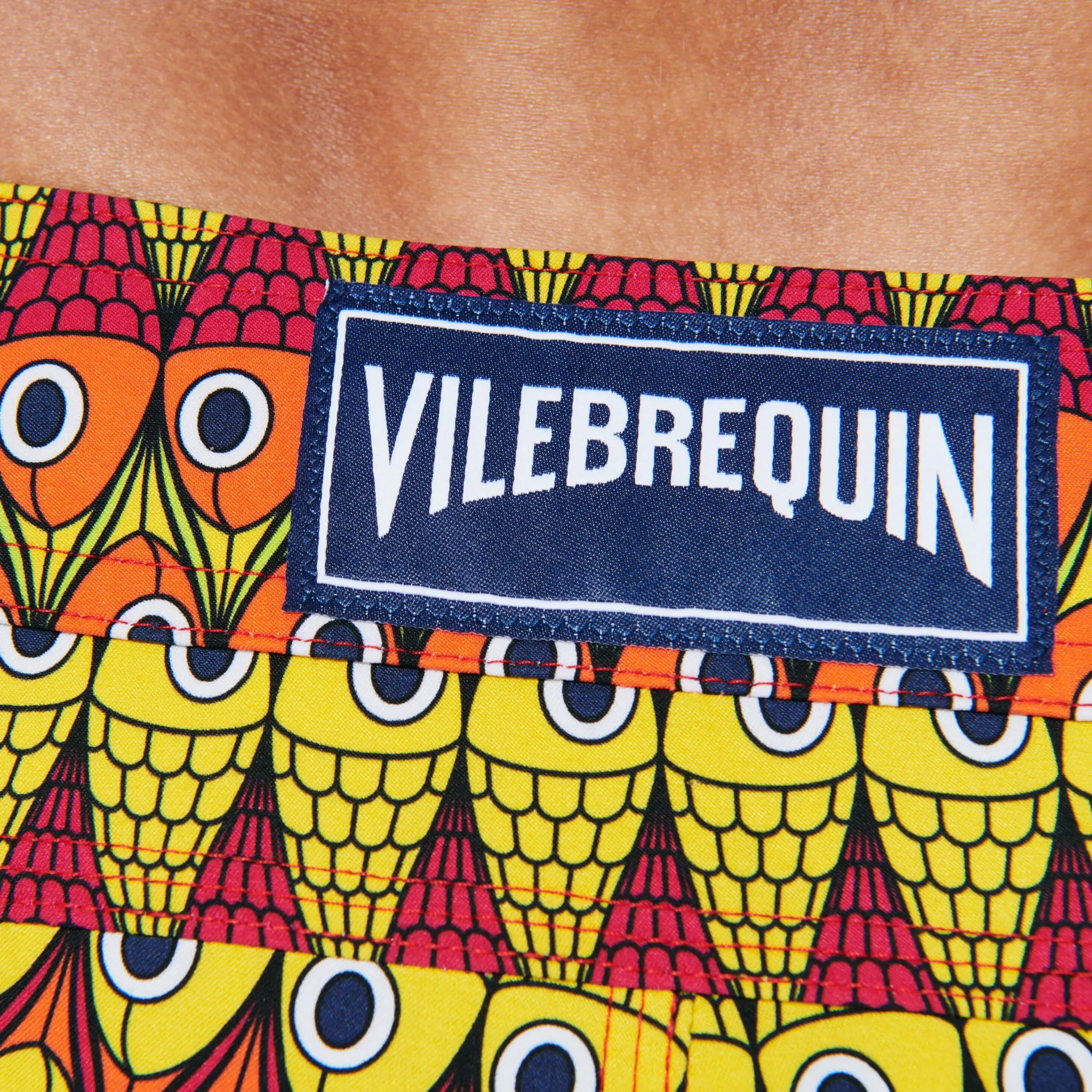Online Vilebrequin Men Flat Belt Stretch Swim Trunks Fish On Line Burgundy/Red